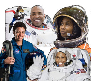 Collage of astronaut portraits featuring Victor Glover, Stephanie Wilson, Jeanette Epps and Jessica Watkins