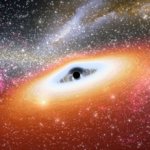 Illustration of a black hole surrounded by stars