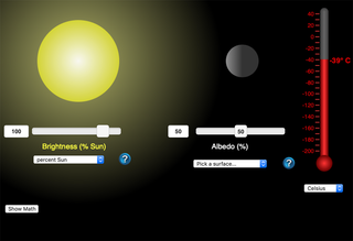 Screenshot of interactive site on planet energy balance