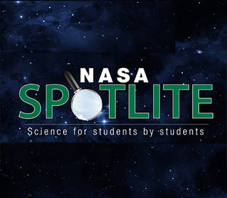 NASA Spotlite logo with a magnifying glass in place of the “o” in Spotlite and the words Science for students by students