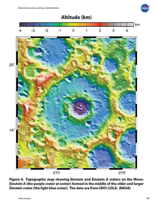 Topographic map of the Einstein and Einstein A craters on the moon