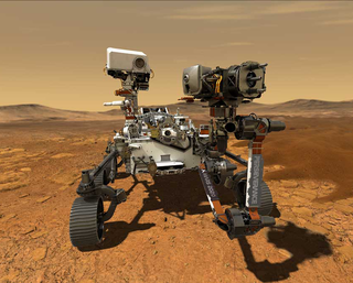 Illustration of the Perseverance rover on Mars