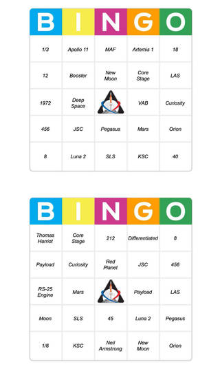 Bingo cards from Moon to Mars Bingo