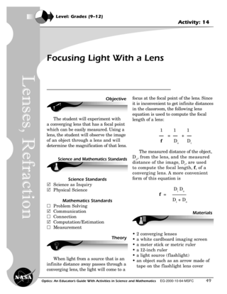 First page of Optics - focusing light with a lens
