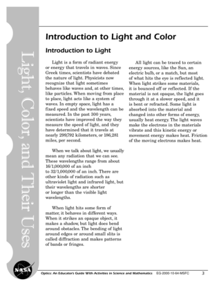 First page of Optics - Light, Color, and Their Uses