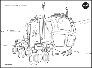 Black and white drawing of the vehicle to use on other planets or moons