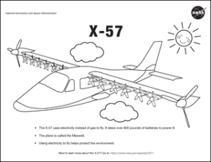 Black and white drawing of the X-57 airplane