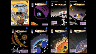 A collage of the front covers of the comic series titled Astrobiology