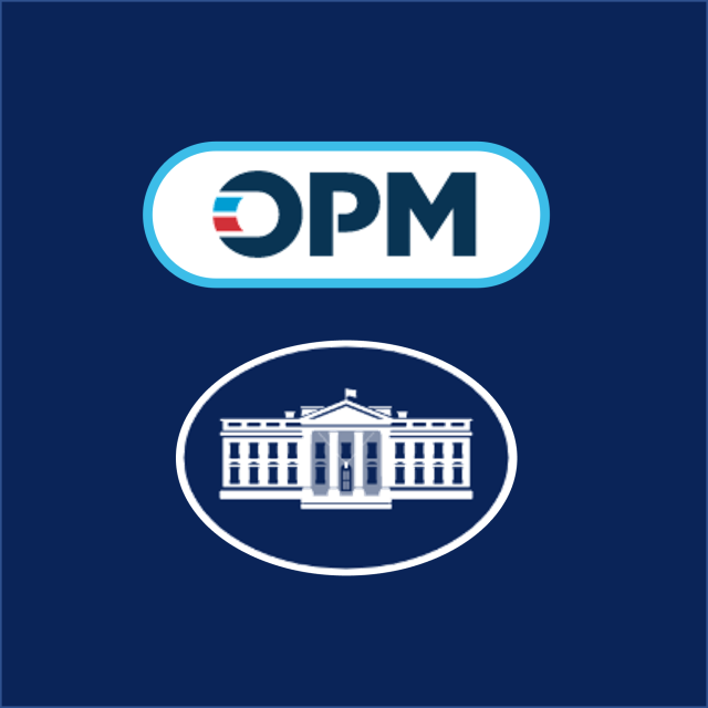 the official OPM and OMB icons resting on a square dark blue background