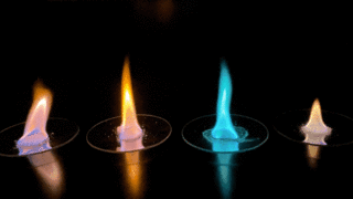 Animated gif of 4 colorful flickering flames