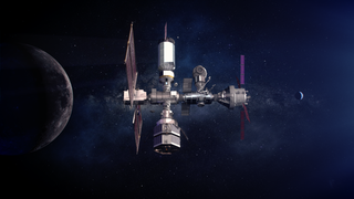 Illustration of Gateway in lunar orbit with contributions from international partners
