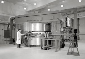 Black and white image of the cyclotron facility
