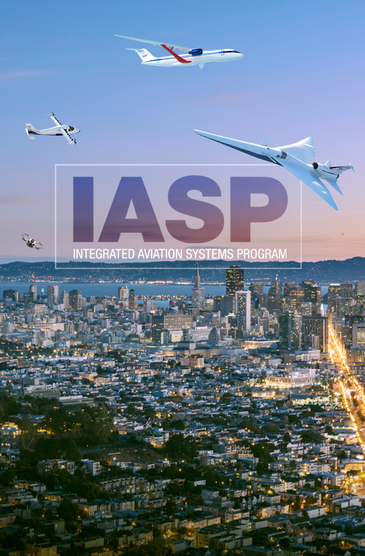 Artist illustration of the IASP Program PowerPoint cover showing a city in the background and various aircraft in flight that IASP does research on or for.