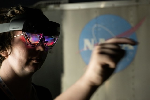 A student prepares their team's software for testing at the rock yard at NASA's Johnson Space Center on May 22.