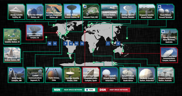 A map graphic displays the location of all SCaN communications complexes around the world.