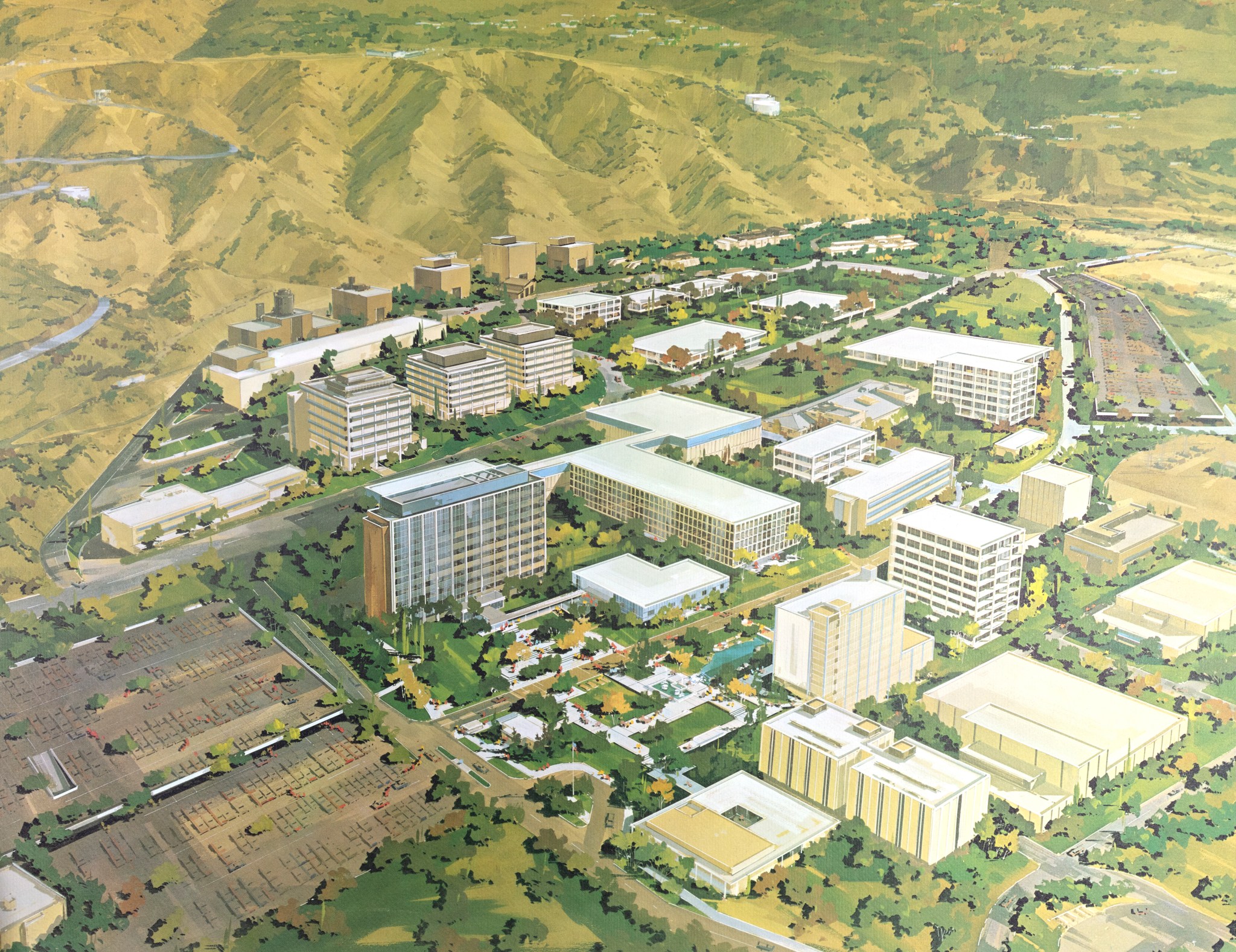 Jet Propulsion Laboratory Archives. Aerial, color drawing of Jet Propulsion Laboratory. 