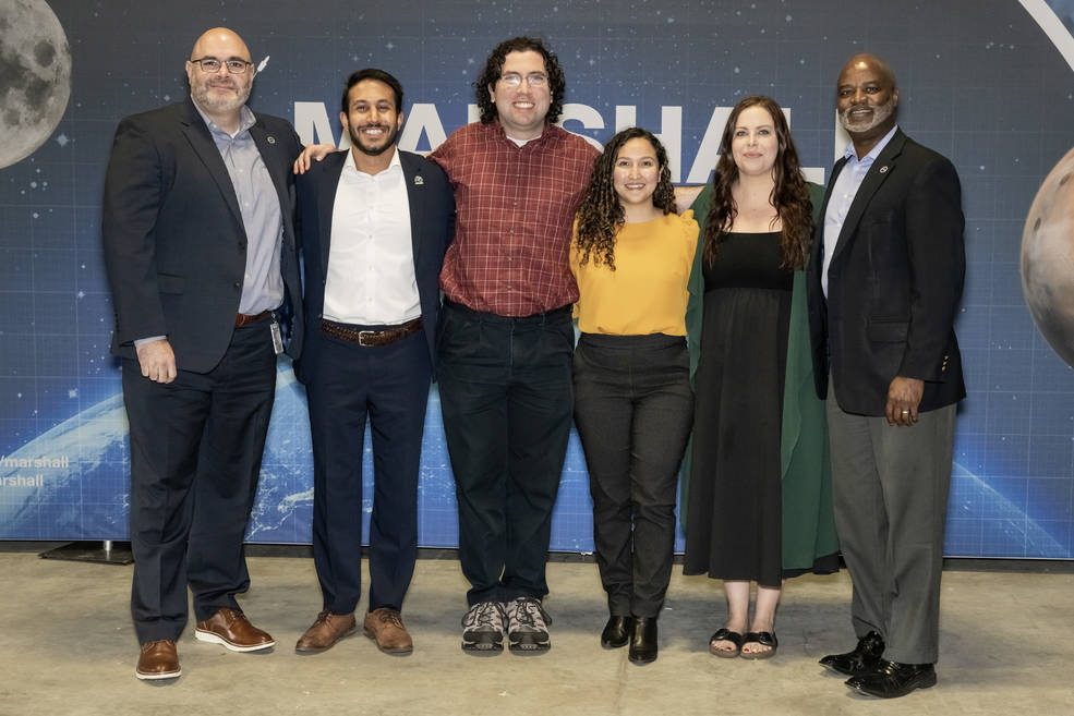 Pelfrey with Jaysal Shah, John Inness, Marissa Garcia, Lyndsey Winslette, and Larry Mack, deputy director of Marshall’s Office of Human Capital, at the Feb. 21 mentoring event.