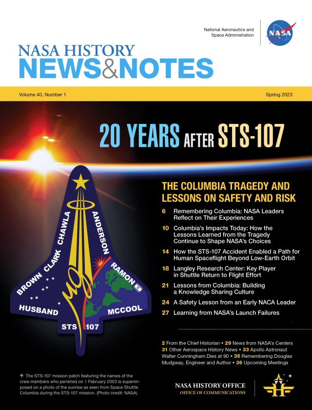 Front page of NASA History News & Notes 40-1, Spring 2023