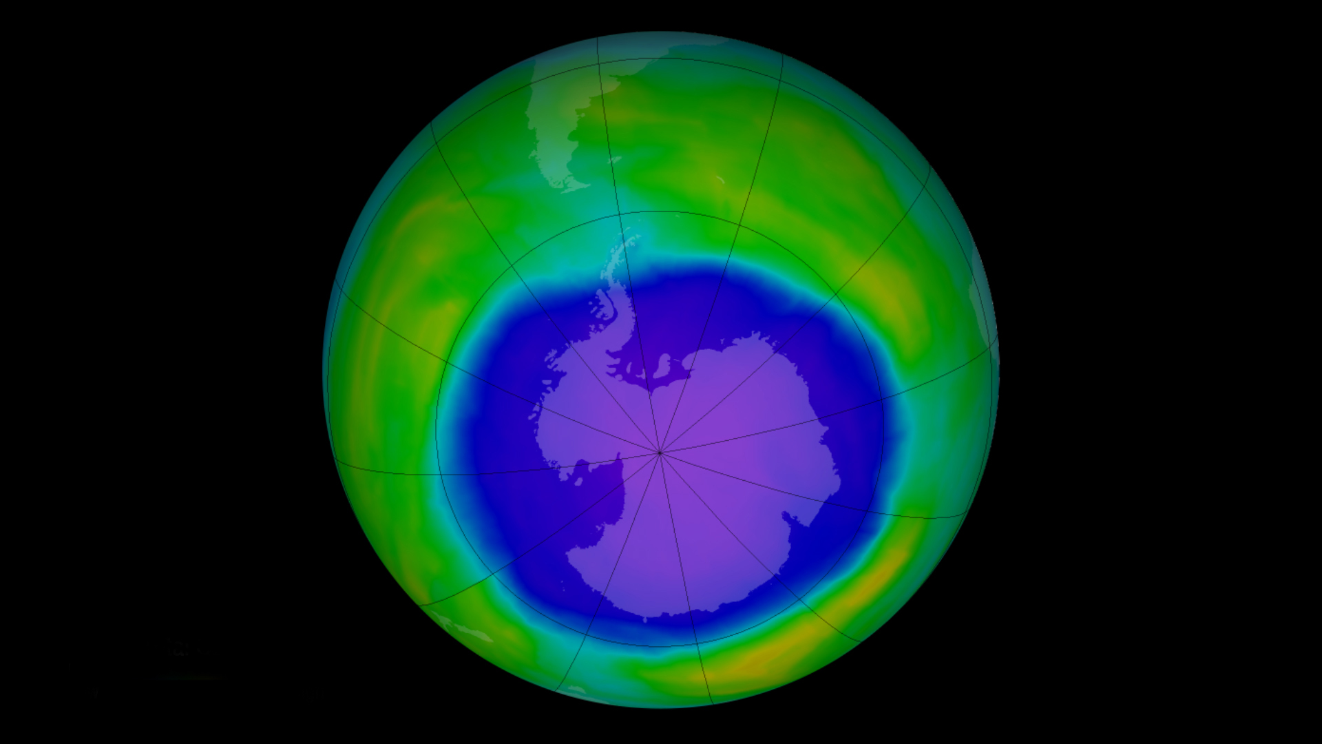 Visualization of satellite data showing severe ozone depletion, the "ozone hole" over Antartica.