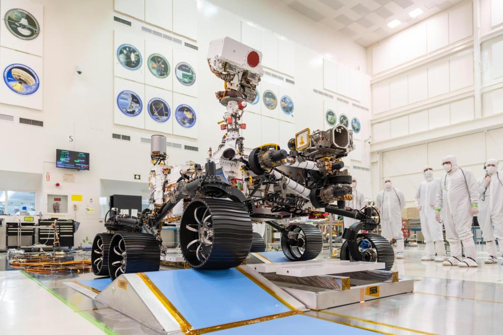 n a clean room at NASA's Jet Propulsion Laboratory in Pasadena, California, engineers observed the first driving test for NASA's Mars 2020 rover on Dec. 17, 2019. Credits: NASA