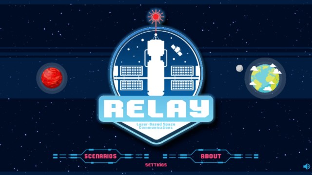 A graphic showing a satellite with the words RELAY