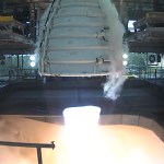 close up of RS-25 engine during an engine test