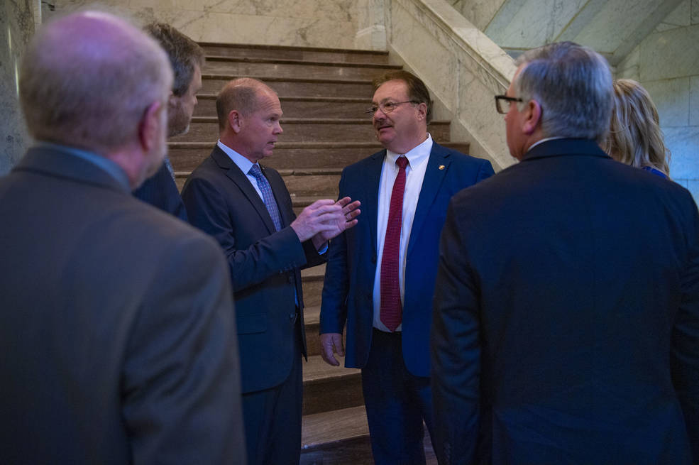 NASA's Stennis Space Center Deputy Director John Bailey talks to Sen. Philip Moran