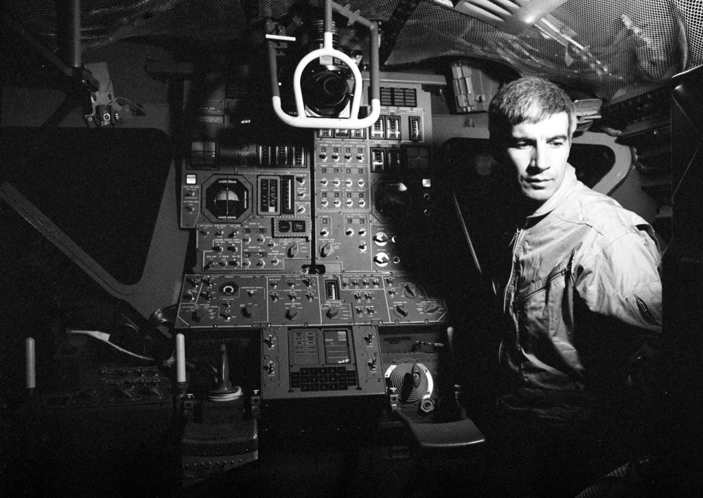 John Llewellyn in the lunar module trainer