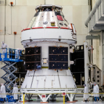 Orion Spacecraft being worked on in a facility 