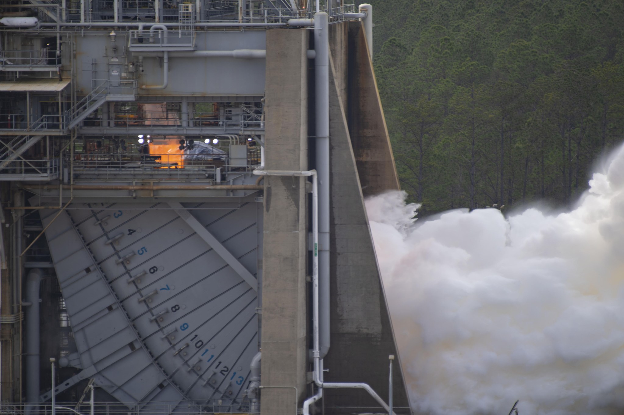 RS-25 hot fire on the Fred Haise Test Stand at Stennis Space Center on Feb. 8, 2023
