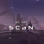 A graphic of three Near Space Network antennas with a purple overlay. Text on the graphic reads: "We Are SCaN"