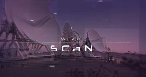 A graphic of three Near Space Network antennas with a purple overlay. Text on the graphic reads: "We Are SCaN"