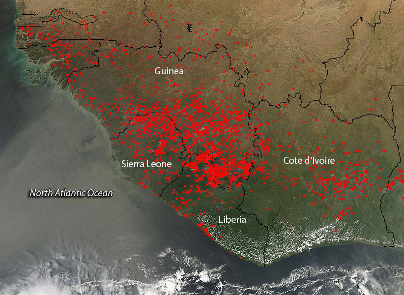 Aqua image of Central African fires