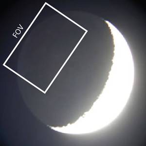 This drawing superimposed on an image of the moon illustrates the field of view of a telescope used to observe impact flashes.