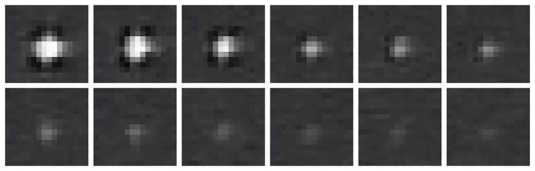 Individual video frames of the May 2, 2006 lunar impact flash as observed from the Automated Lunar and Meteor Observatory.