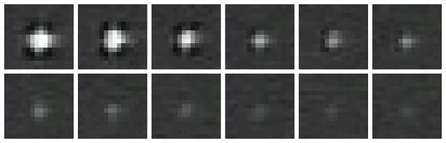 Individual video frames of the May 2, 2006 lunar impact flash as observed from the Automated Lunar and Meteor Observatory.