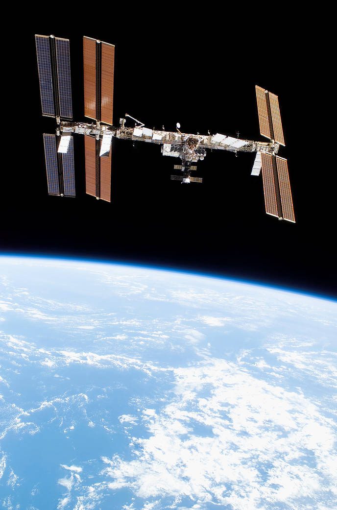The International Space Station (ISS) as seen from Space Shuttle Discovery.