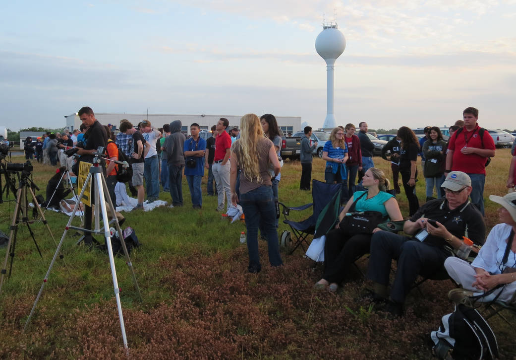 Students and teachers await all-clear for the RockOn student experiment sounding rocket launch.