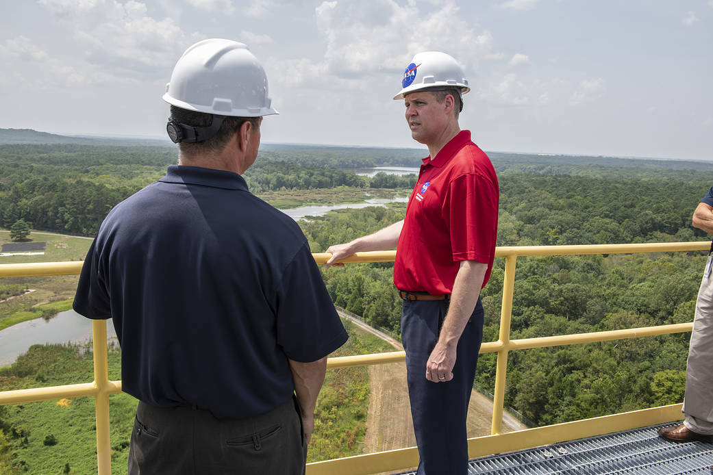 NASA Administrator Jim Bridenstine and SLS Stages Integration Manager Tim Flores