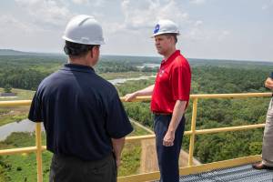 NASA Administrator Jim Bridenstine and SLS Stages Integration Manager Tim Flores