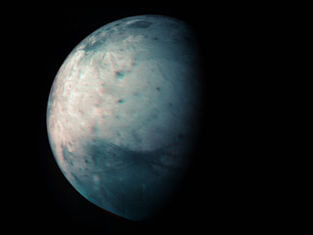 This infrared view of Jupiter’s icy moon Ganymede was obtained by the Jovian Infrared Auroral Mapper (JIRAM) instrument aboard NASA’s Juno spacecraft during its July 20th, 2021, flyby.