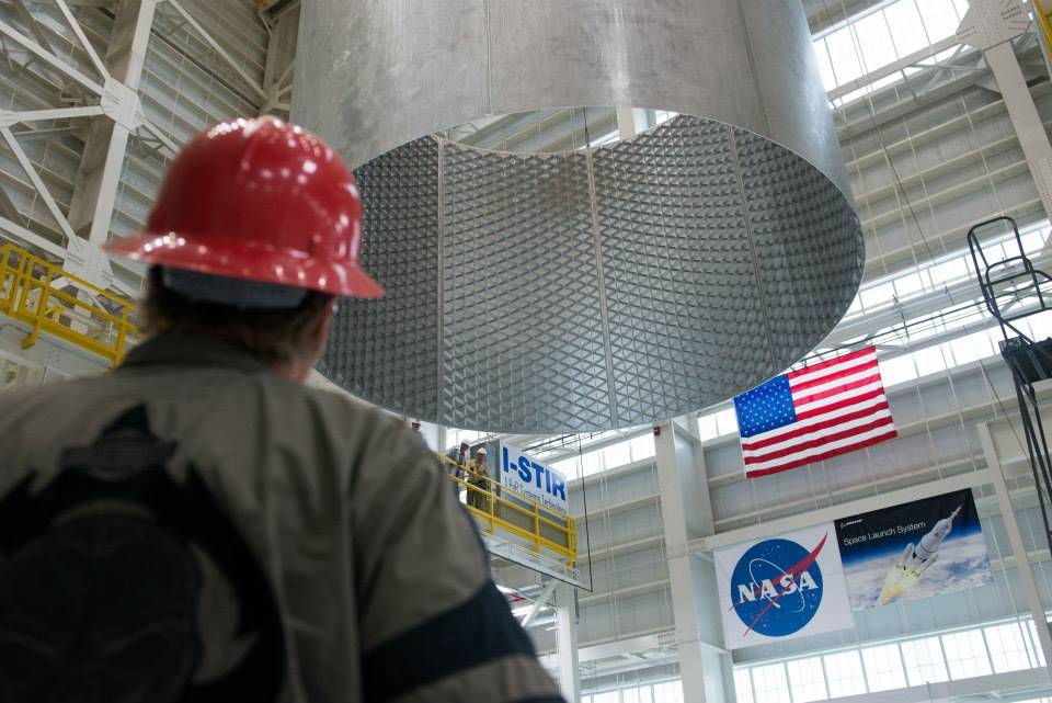A barrel is lifted off the Vertical Weld Center (VWC) at NASA's Michoud Assembly Facility in New Orleans.