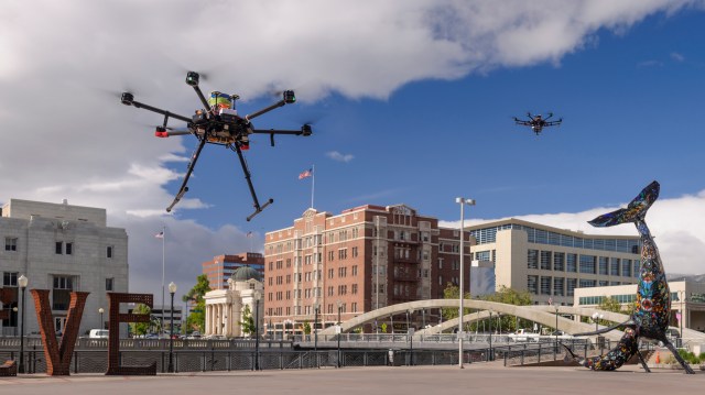 Drones in flight in Reno, Nevada.
