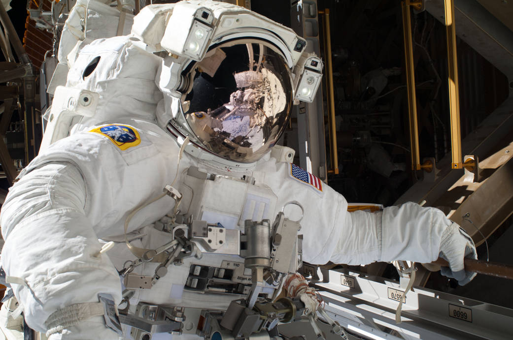 On Sunday, Dec. 22, NASA astronaut Mike Hopkins tweeted this photo of Saturday's spacewalk, saying, "Wow... can't believe that i