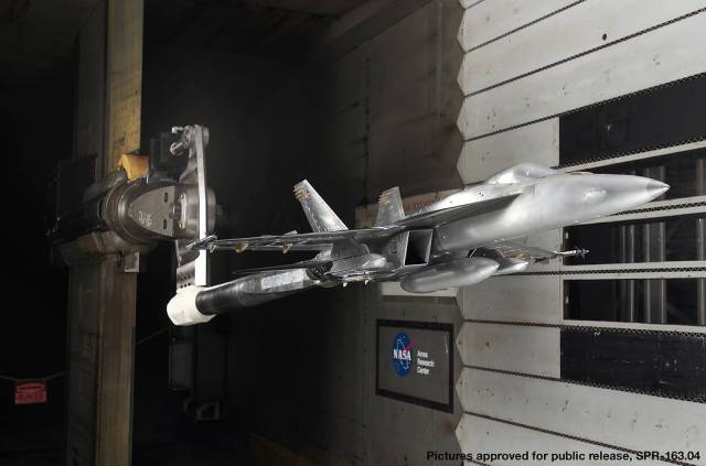 EA-18G Model being tested in the 11-by 11-foot Transonic Wind Tunnel.