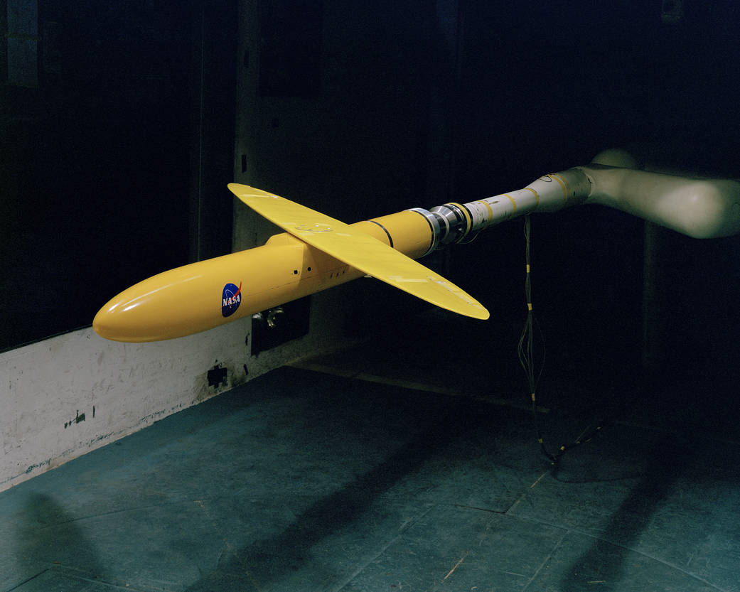 R.T. Jones Oblique Wing model test in NASA/Ames 11ft wind tunnel