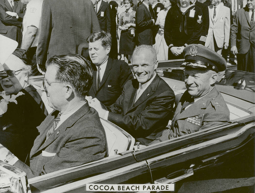 President Kennedy, John Glenn and others in a parade in Cocoa Beach Florida