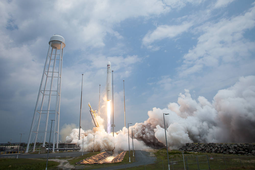 The Orbital Sciences Corporation Antares rocket launches from Pad-0A with the Cygnus spacecraft onboard, Sunday, July 13, 2014, 