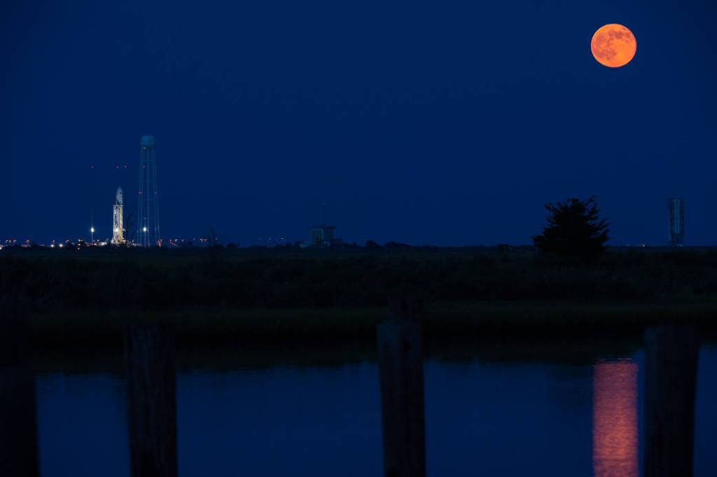 Antares Rocket With Full Moon