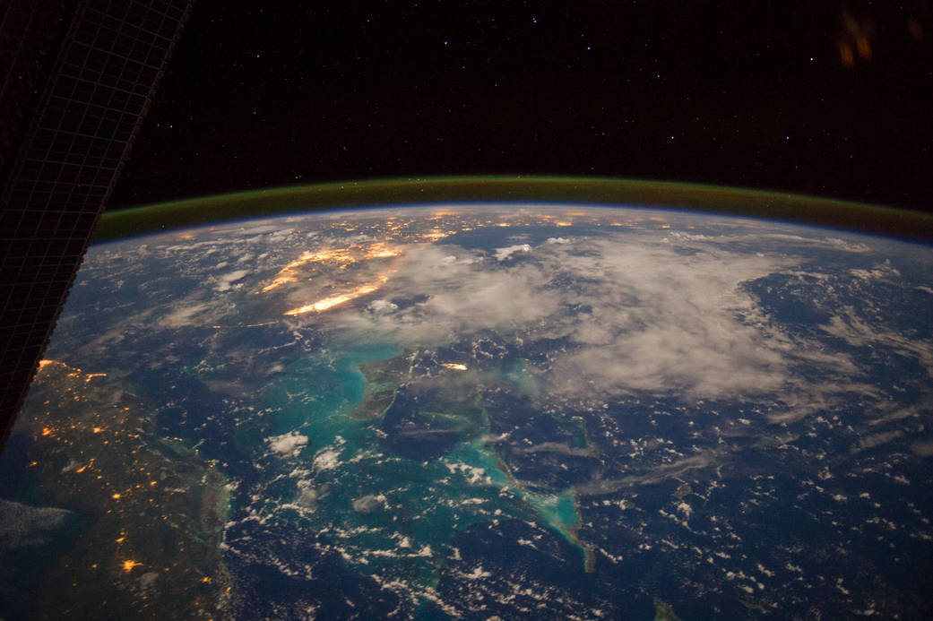 From the Earth-orbiting International Space Station, flying some 225 nautical miles above the Caribbean Sea in the early morning